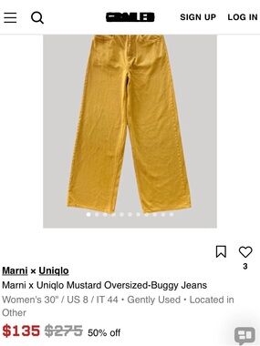 Marni x Uniqlo Mustard Yellow High-Rise oversized Buggy Jeans size 23